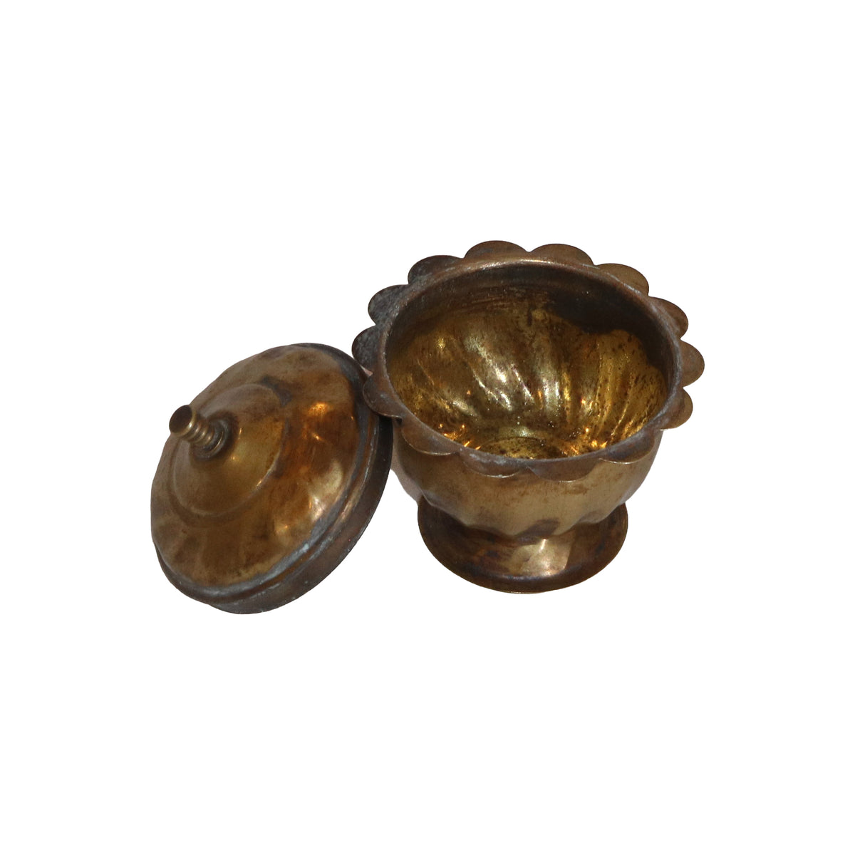 Brass Kunguma Chalice Vessel with Domed Lid, image 2
