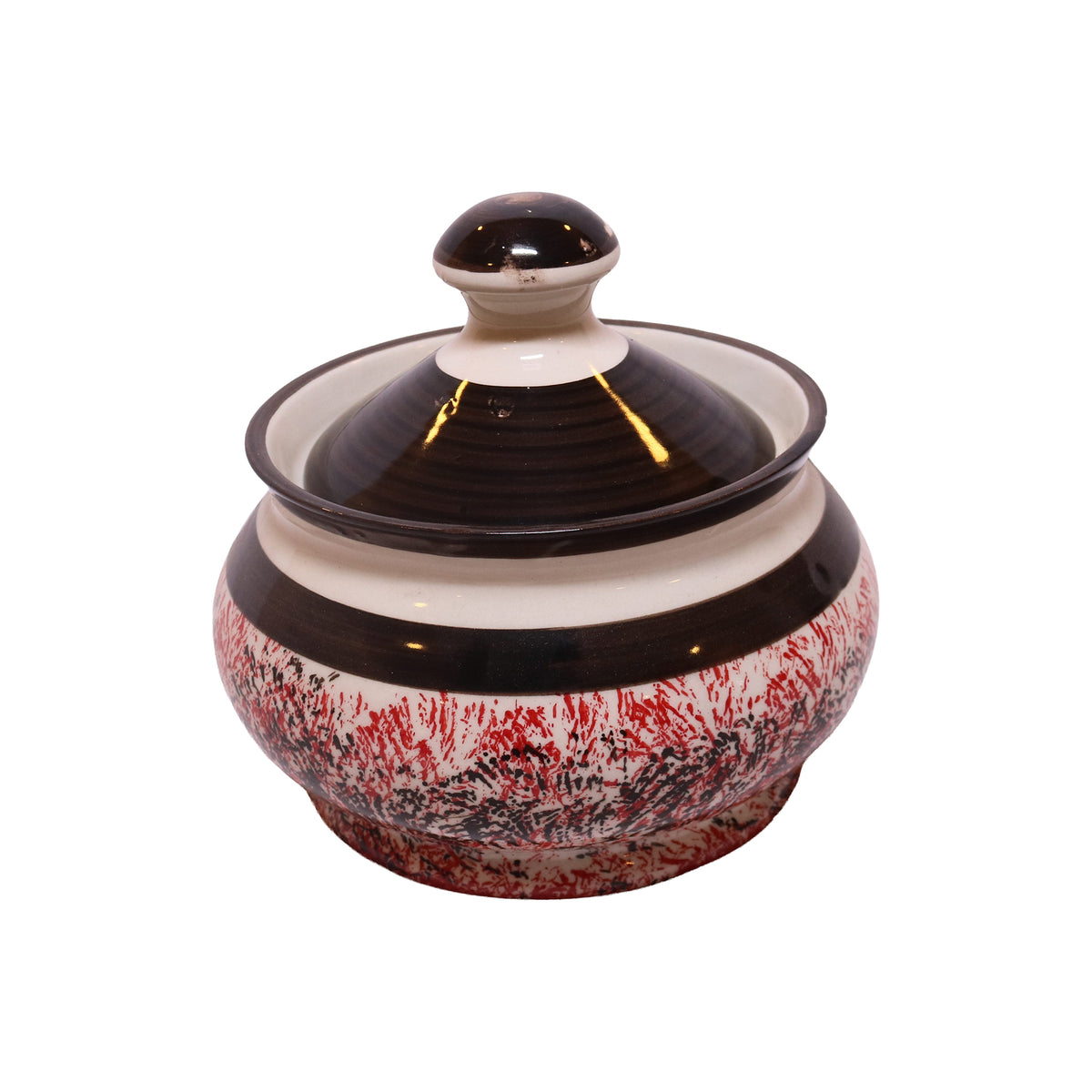 Glazed Ceramic Sugar Bowl with Lid, image 1