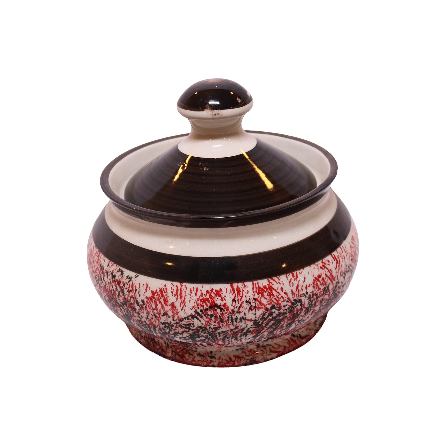 Glazed Ceramic Sugar Bowl with Lid, image 1