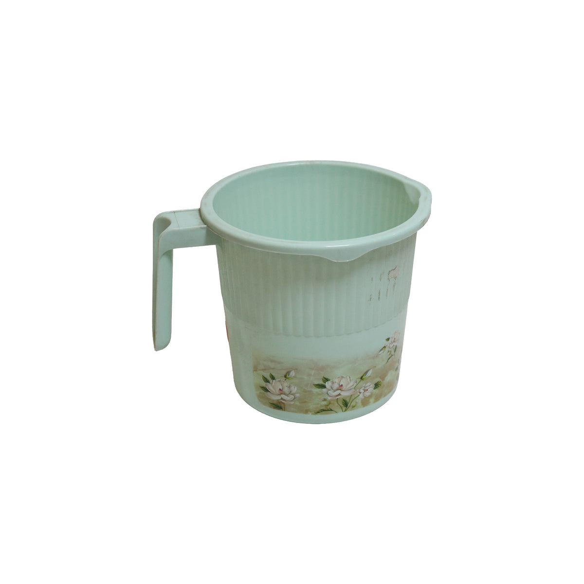 Plastic Mug with Vertical Ribbed Texture and Floral Band, image 1