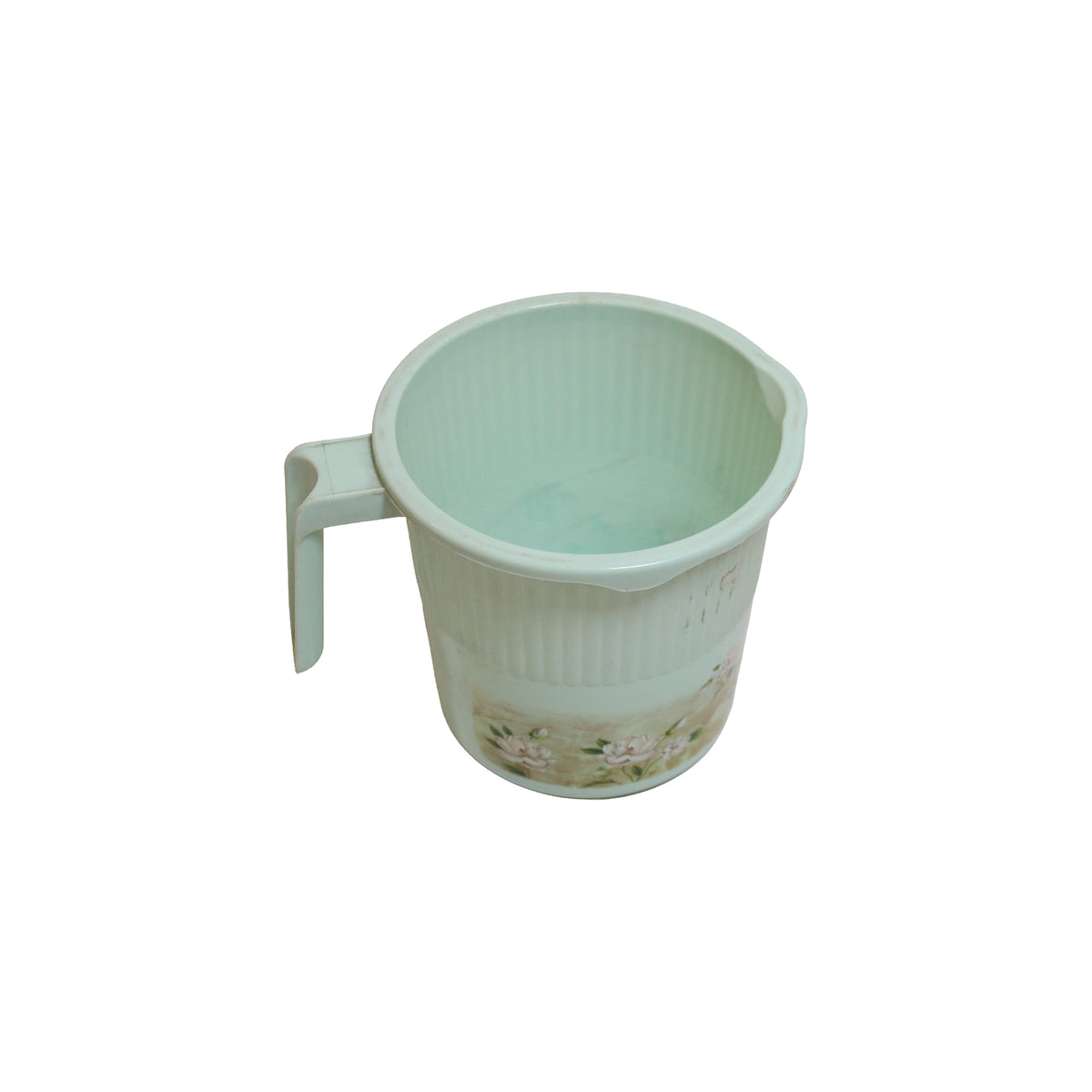 Plastic Mug with Vertical Ribbed Texture and Floral Band, image 2