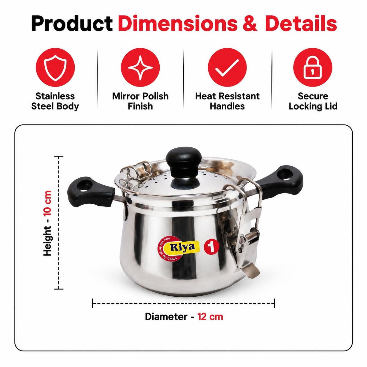 Stainless Steel Handi, Traditional Rounded Cooking Vessel with Flared Rim & Matching Lid for Curries, Rice & Daily Cooking [Polished Mirror Finish, Lightweight]