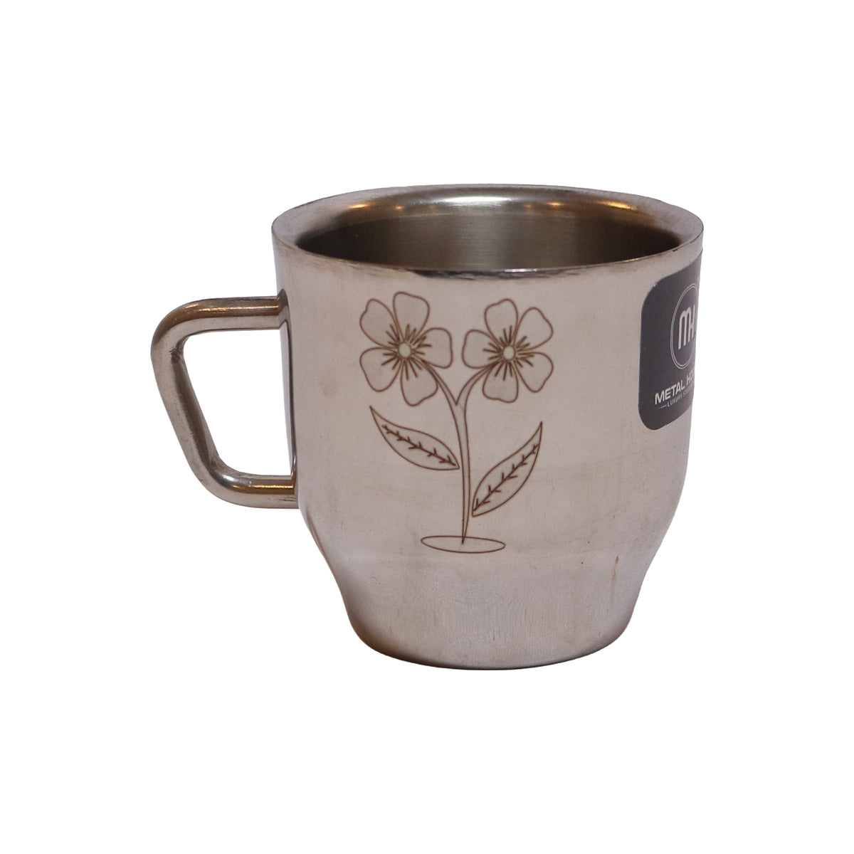 Stainless Steel Mug with Etched Floral Motif, image 1
