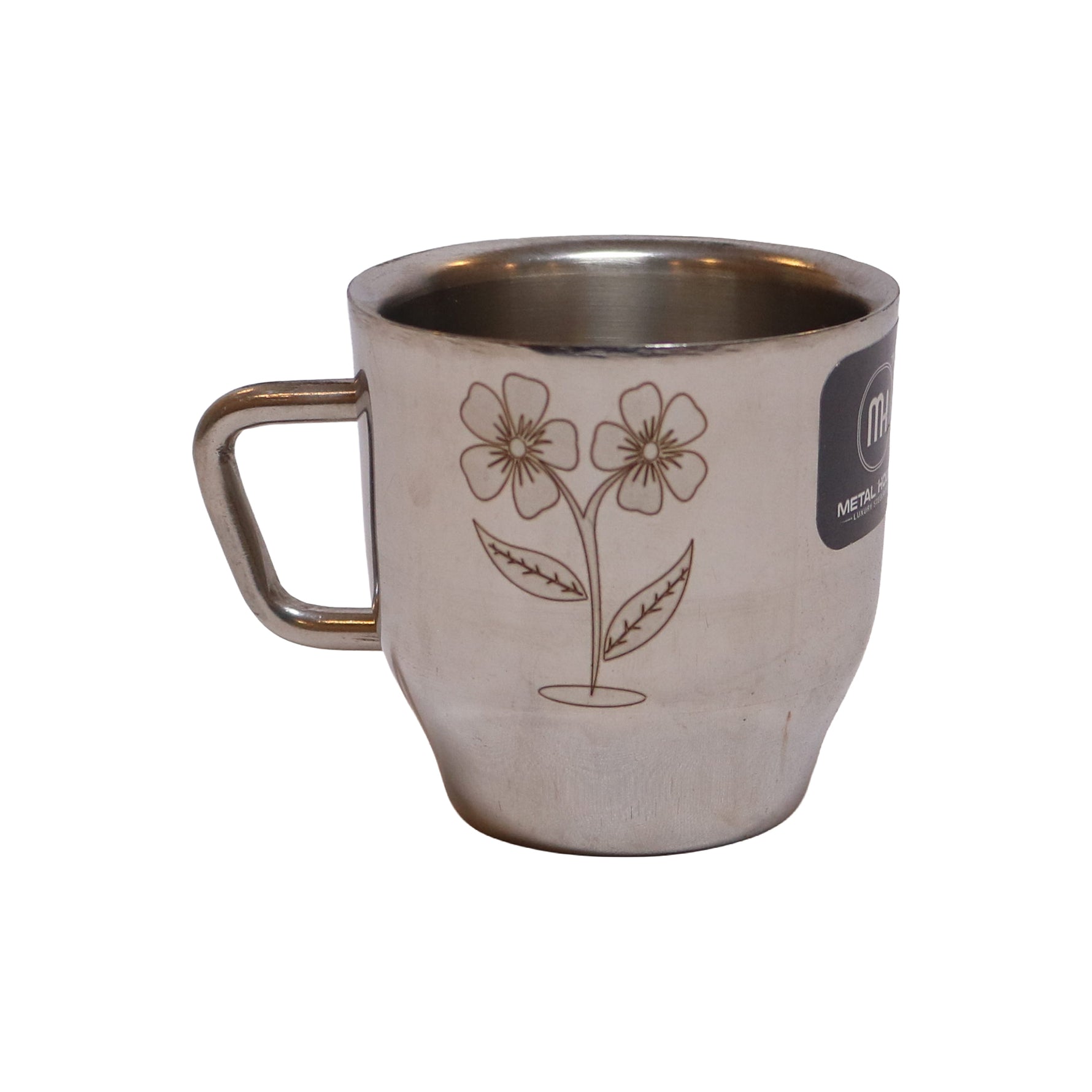 Stainless Steel Mug with Etched Floral Motif, image 1
