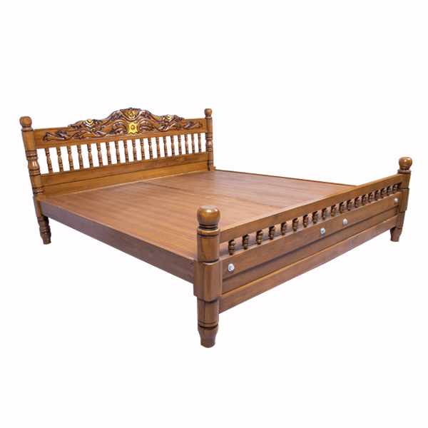 COT KOMBU CARVING large TEAK WOOD 6X6